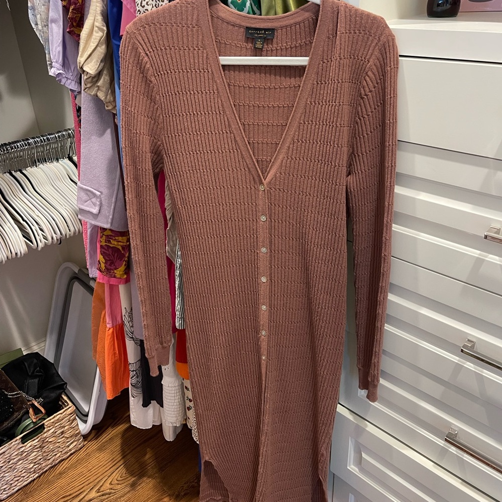 Current Air Long Sleeve Ribbed Knit Dress in Brown